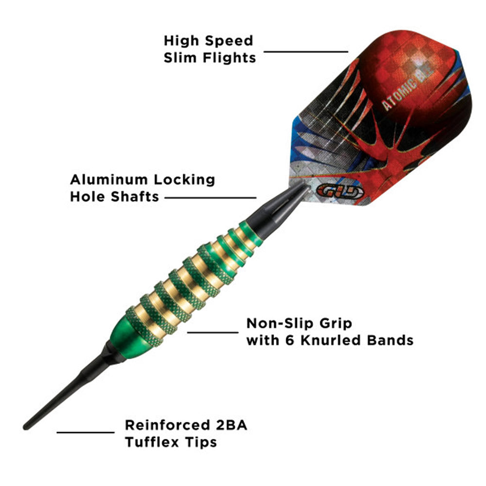 Viper Atomic Bee Darts - Soft Tip - Coated Alloy - Coloured Rings - Green