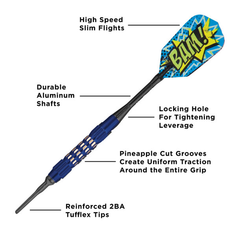 Viper Comix Darts - Soft Tip - Coated Alloy - Cut Grooves - inc Extras - Blue