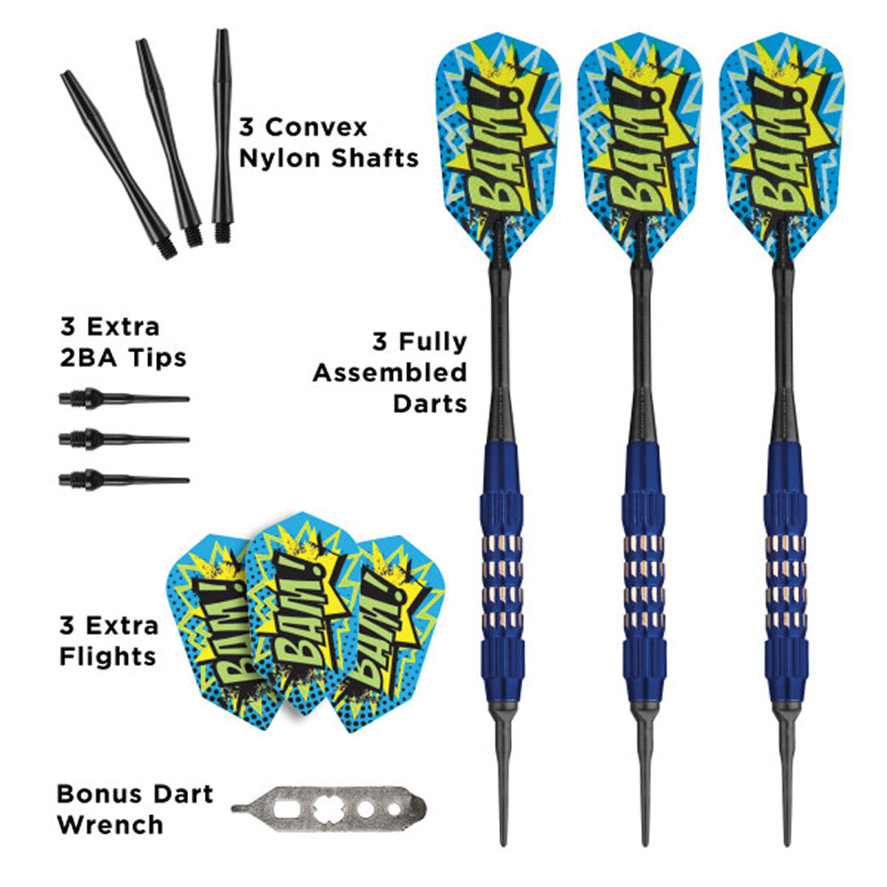 Viper Comix Darts - Soft Tip - Coated Alloy - Cut Grooves - inc Extras - Blue