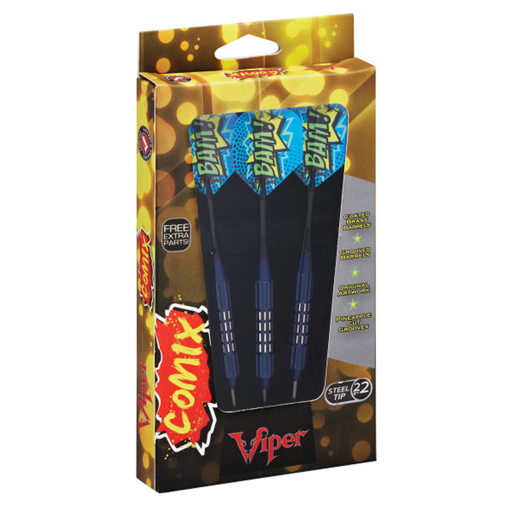 Viper Comix Darts - Steel Tip - Coated Alloy - Cut Grooves - inc Extras - Blue