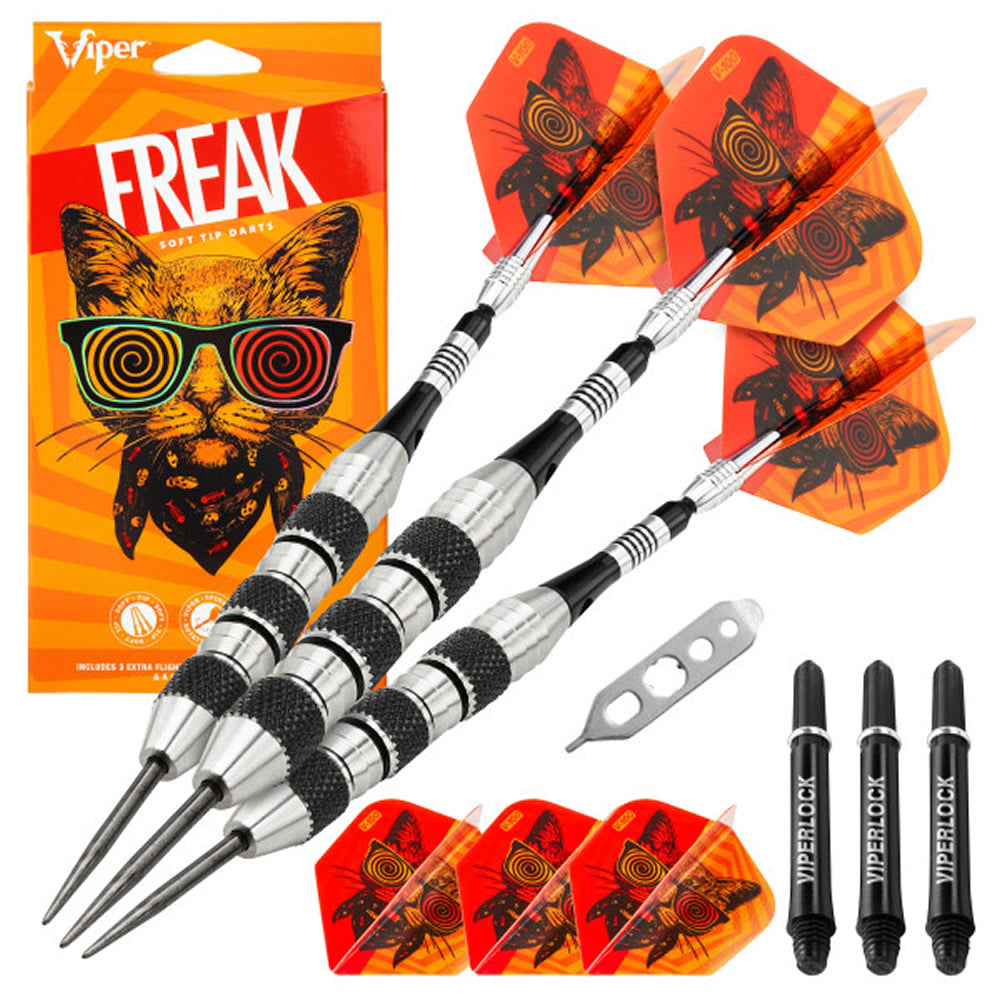 Viper The Freak Darts - Steel Tip - Nickel Silver - with Spinster Shafts - F1 - Black Tri-Knurl