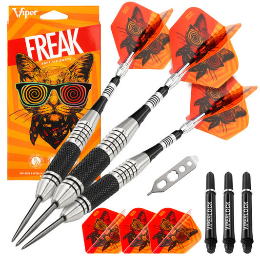 Viper The Freak Darts - Steel Tip - Nickel Silver - with Spinster Shafts - F3 - Black Knurl