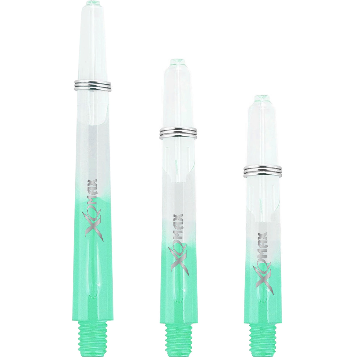 *XQMax Gradient Polycarbonate Dart Shafts - with Logo - includes Springs - Transparent & Green