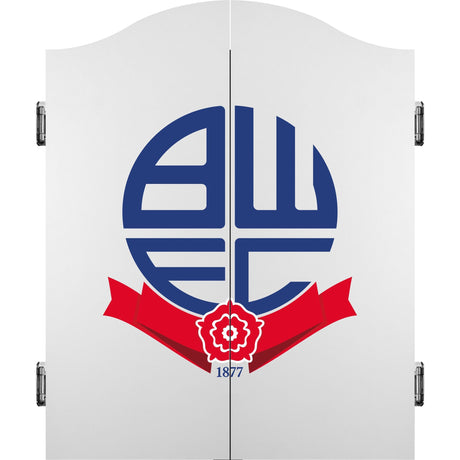 Bolton Wanderers Dartboard Cabinet - Official Licensed - BWFC - C2 - White - Colour Logo