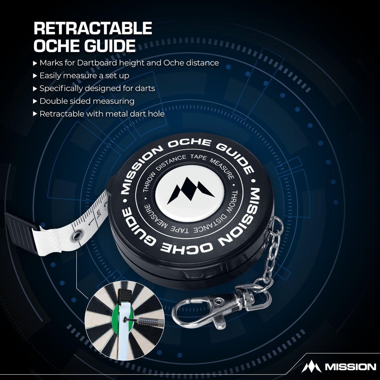 Mission Retractable Dartboard Measure - Board And Oche Guide - Easy Set Up