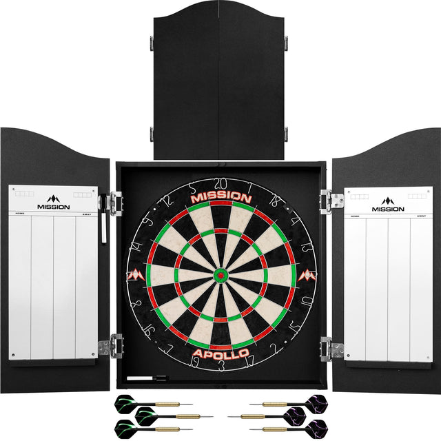 Mission Home Darts Centre - Cabinet, Dartboard, 6 Darts - Plain Black