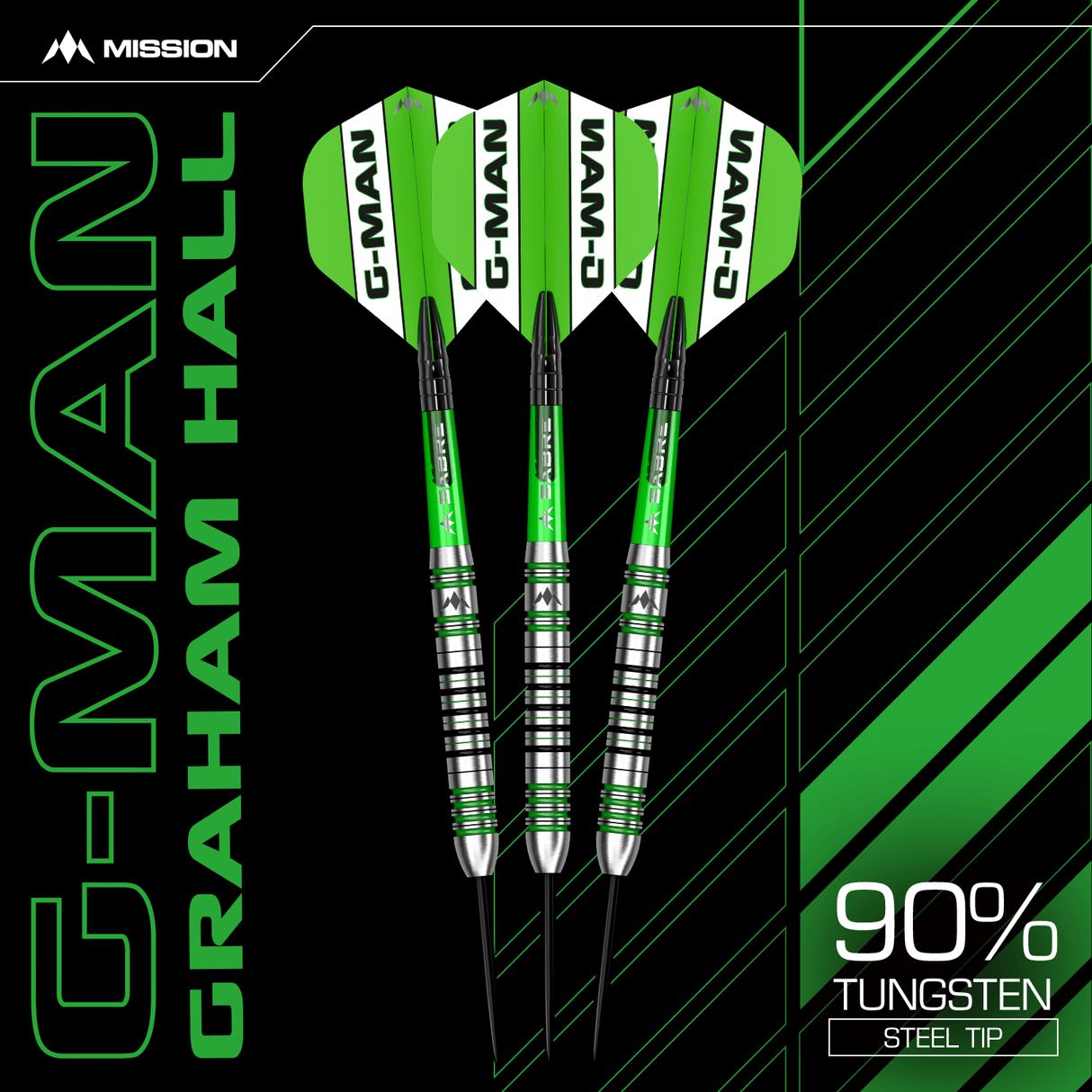 Mission Graham Hall Darts - Steel Tip - 90% - Black & Green