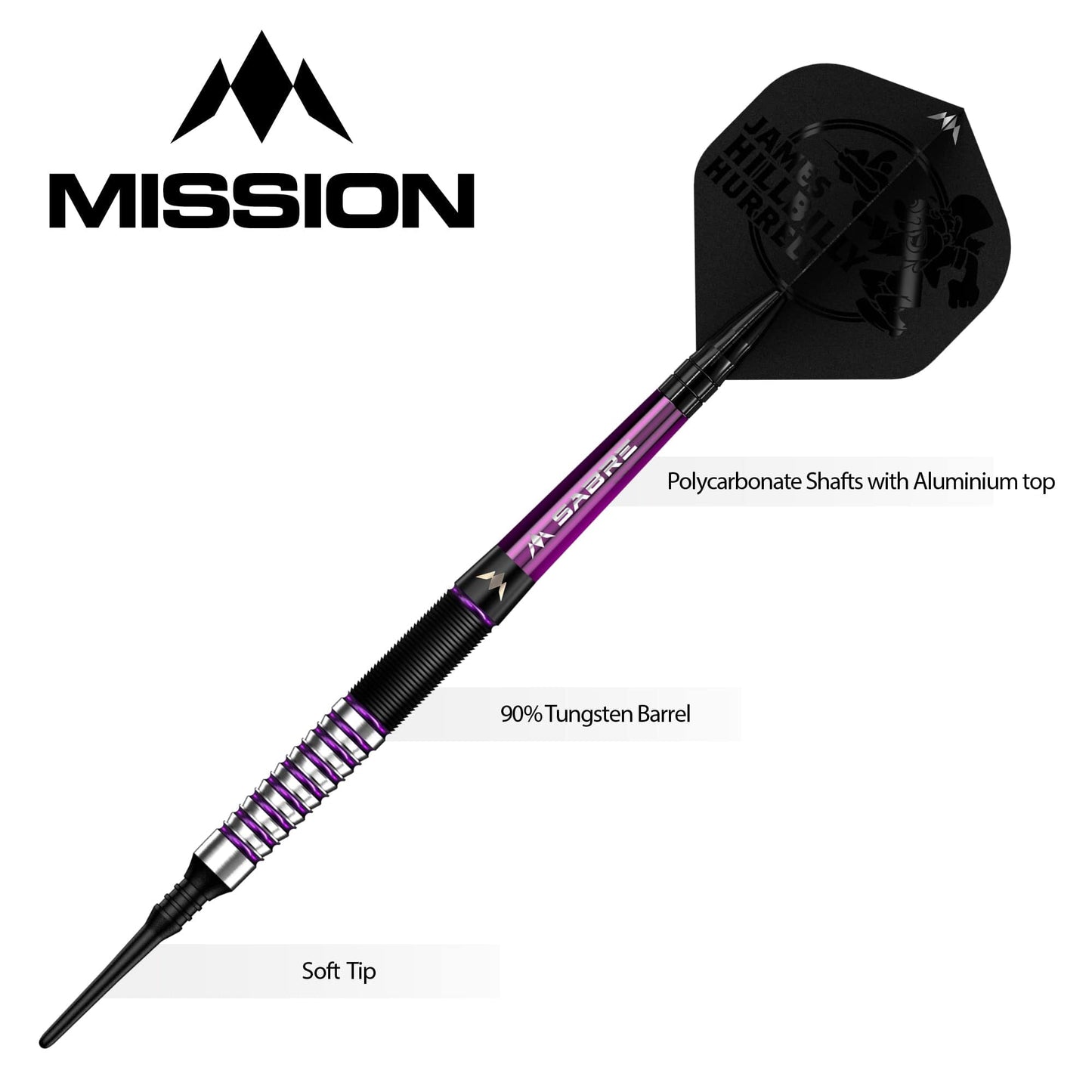 Mission James Hurrell Darts - Soft Tip - Hillbilly - Black & Purple - 18g 18g