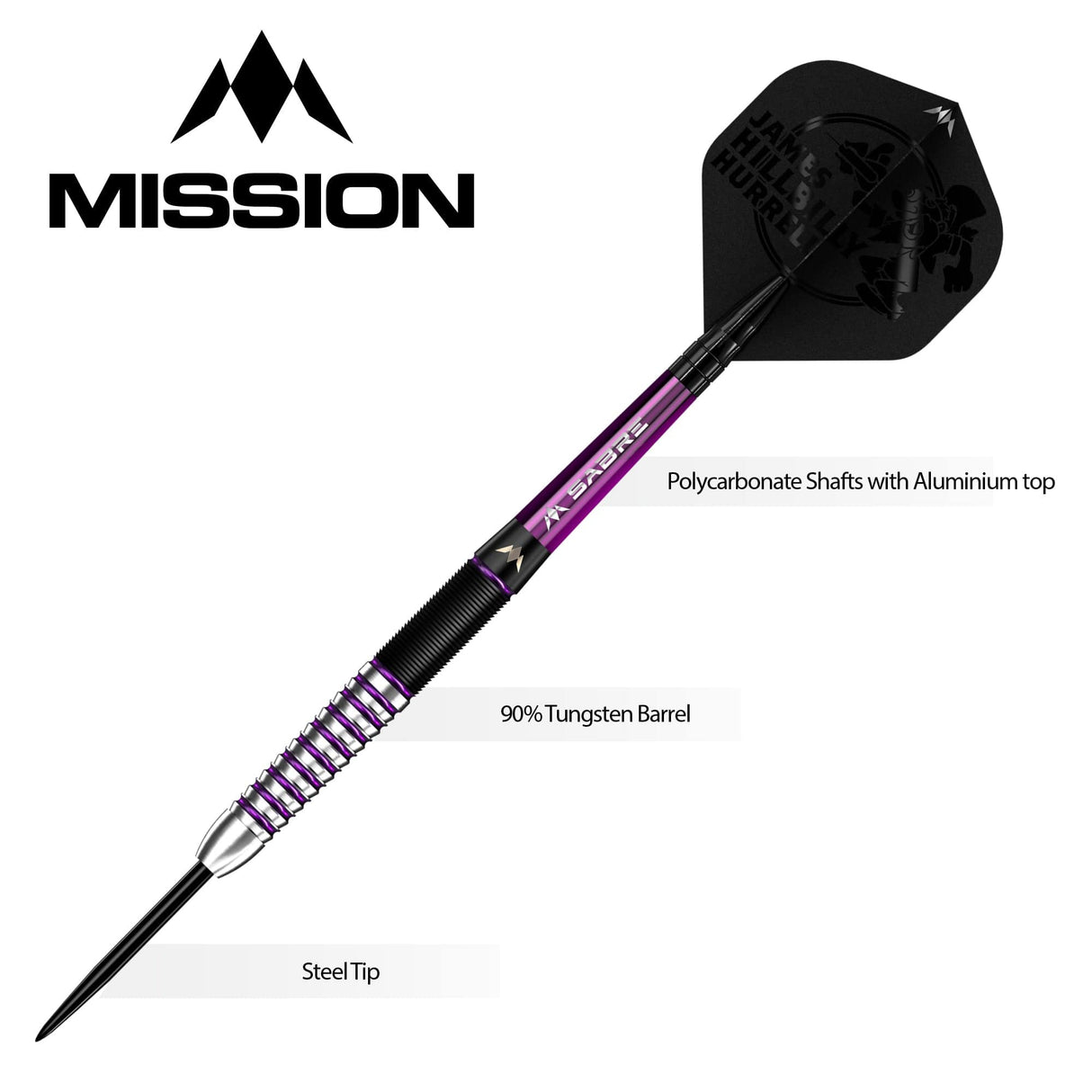 Mission James Hurrell Darts - Steel Tip - Hillbilly - Black & Purple