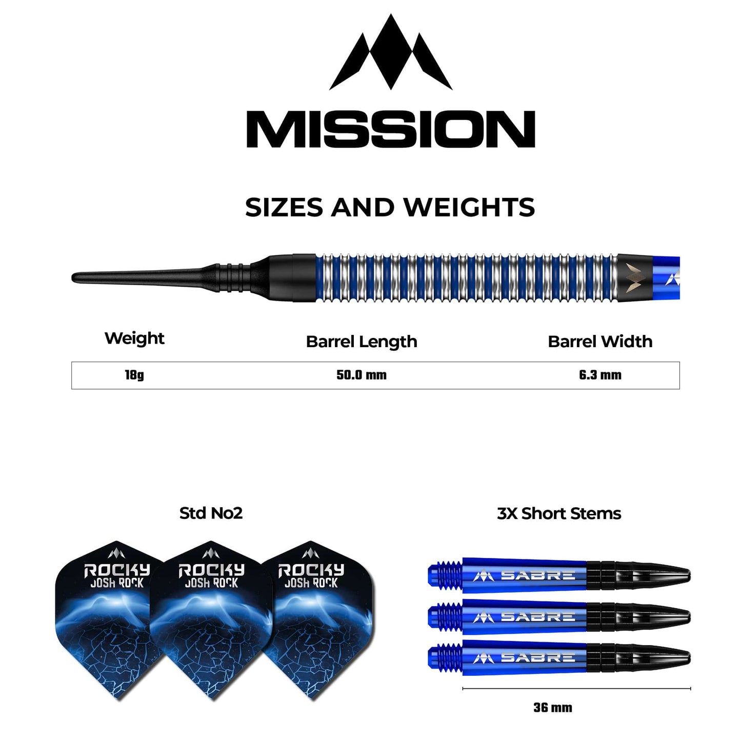 Mission Josh Rock Darts - Soft Tip - The Rock - Black & Blue - 18g 18g
