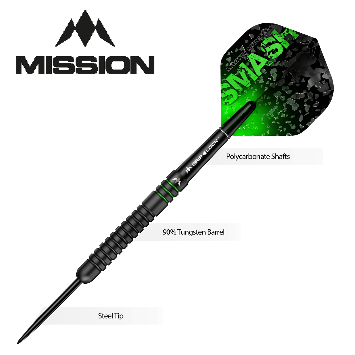 Mission Martin Lukeman Darts - Steel Tip -  90% - Smash - Black Titanium 25g