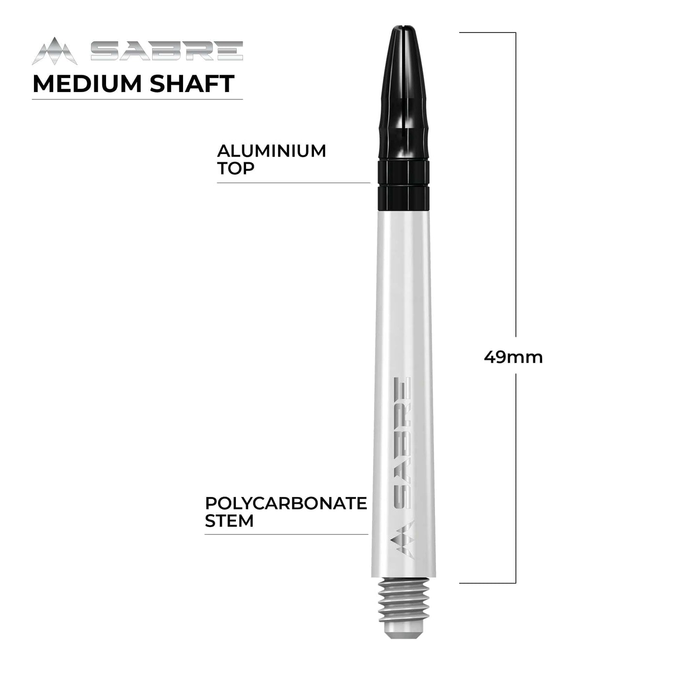 Mission Sabre Shafts - Polycarbonate Dart Stems - White - Black Top