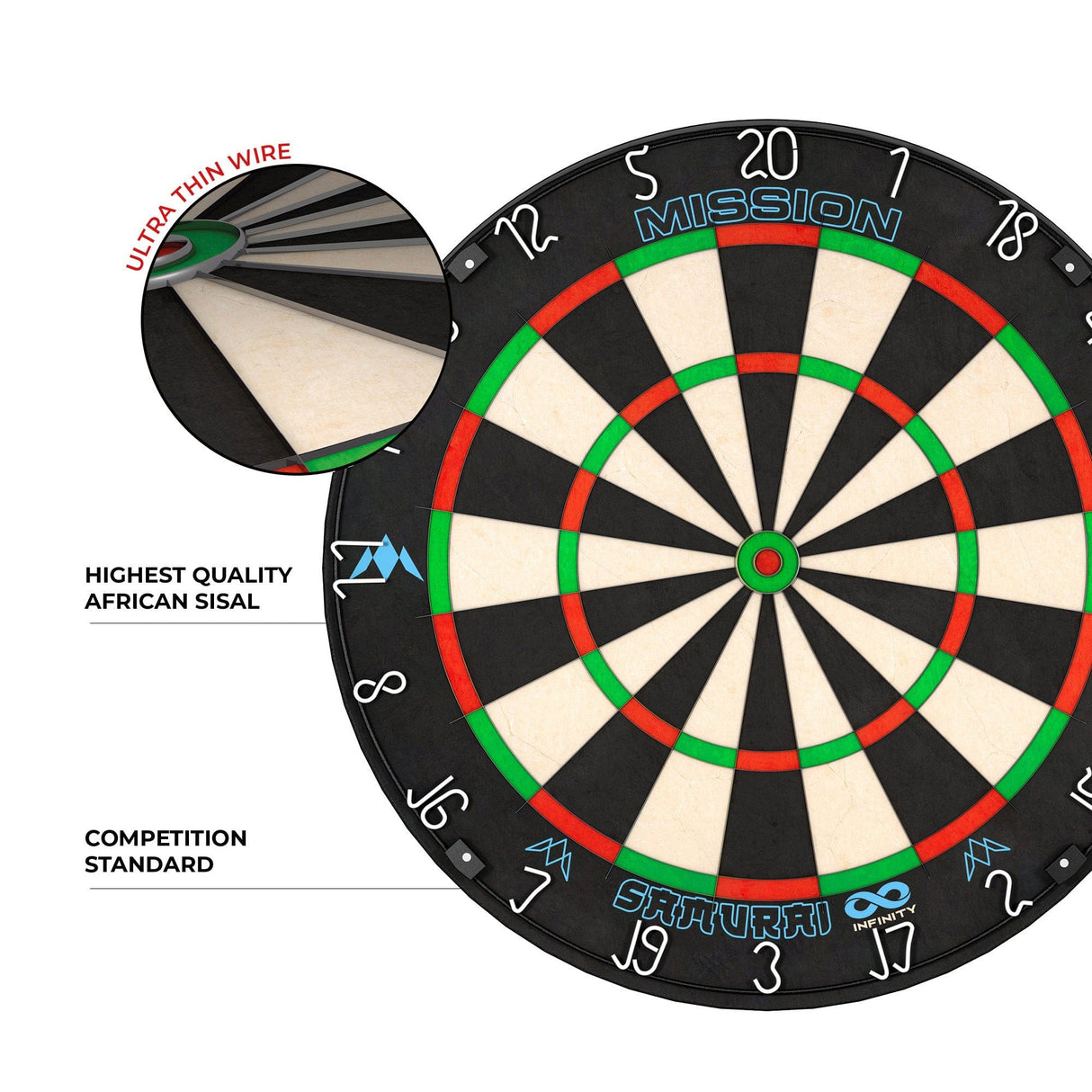 Mission Samurai Infinity Dartboard - Professional Board - Black Ring