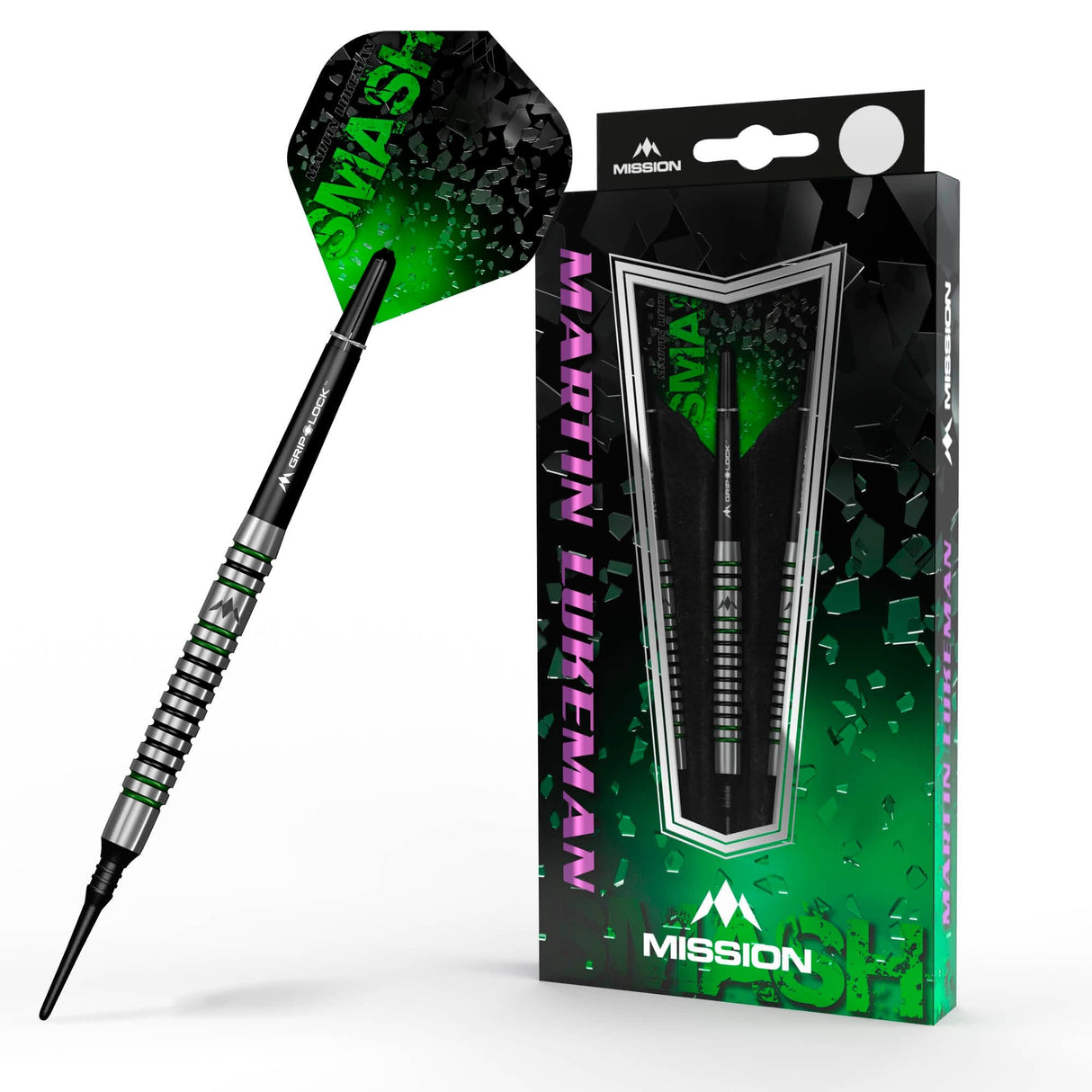 Mission Martin Lukeman Darts - Soft Tip - Black & Green - 20g 20g