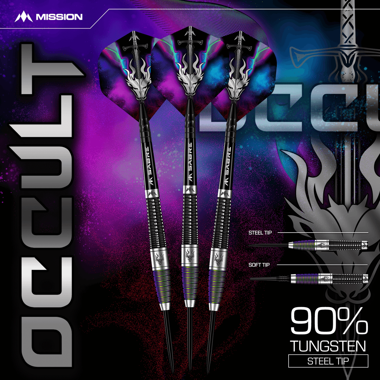 Mission Occult Darts - Soft Tip - 90% - Black & Coral PVD 18g