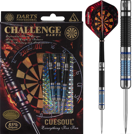 Cuesoul - Steel Tip Tungsten Darts - Challenge - Shark - Black & Blue 22g