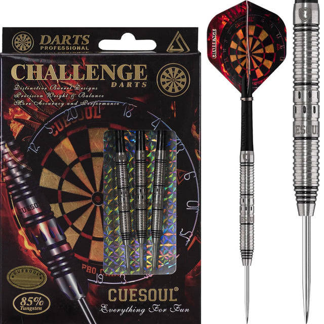 Cuesoul - Steel Tip Tungsten Darts - Challenge - Multi Ring - Tapered - Black 22g