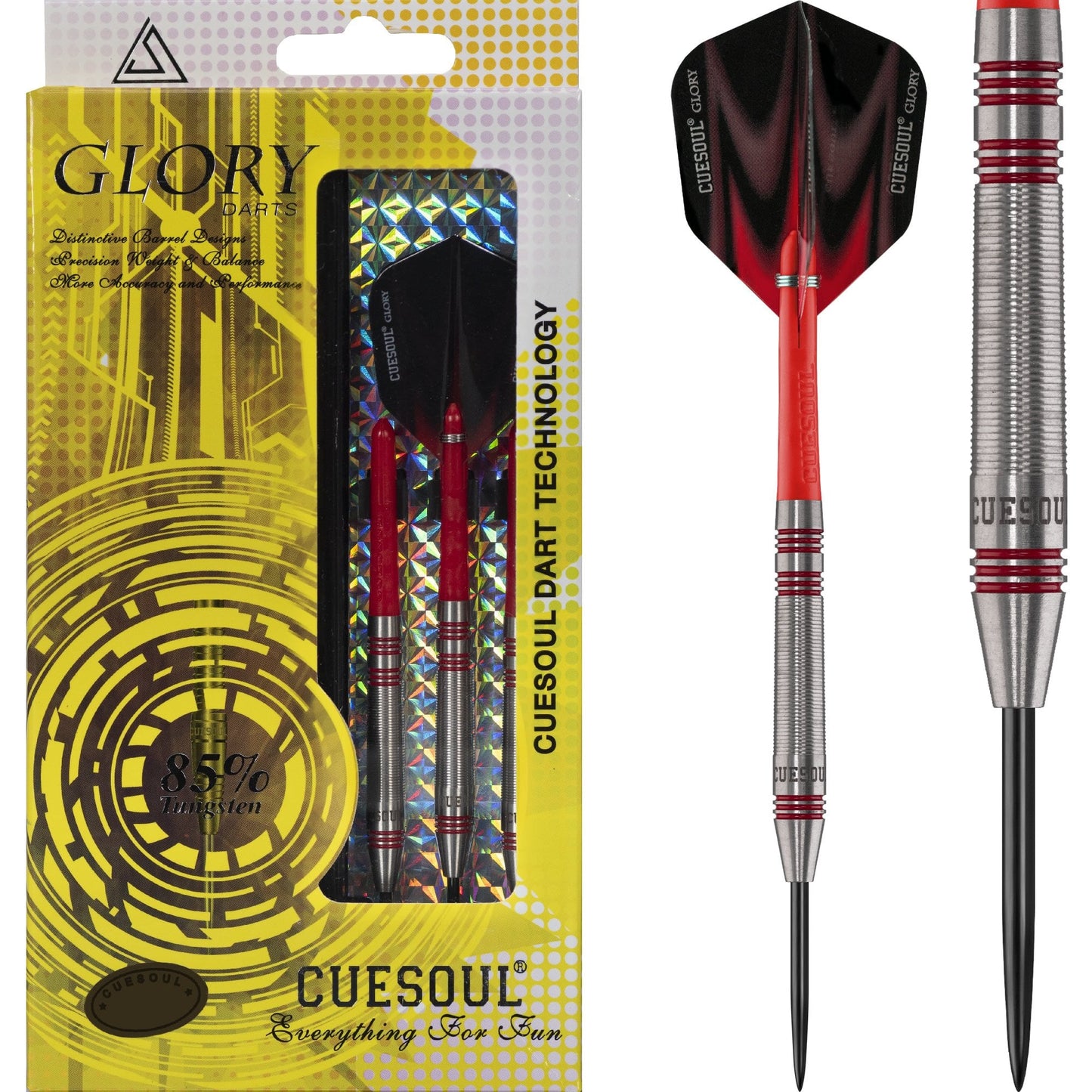 Cuesoul - Steel Tip Tungsten Darts - Glory - Red Grooves - Micro Grip 22g