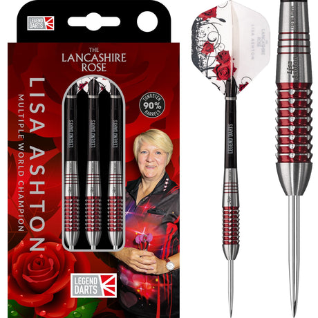 Legend Darts - Steel Tip - 90% Tungsten - The Lancashire Rose - Lisa Ashton - Electro Red 24g