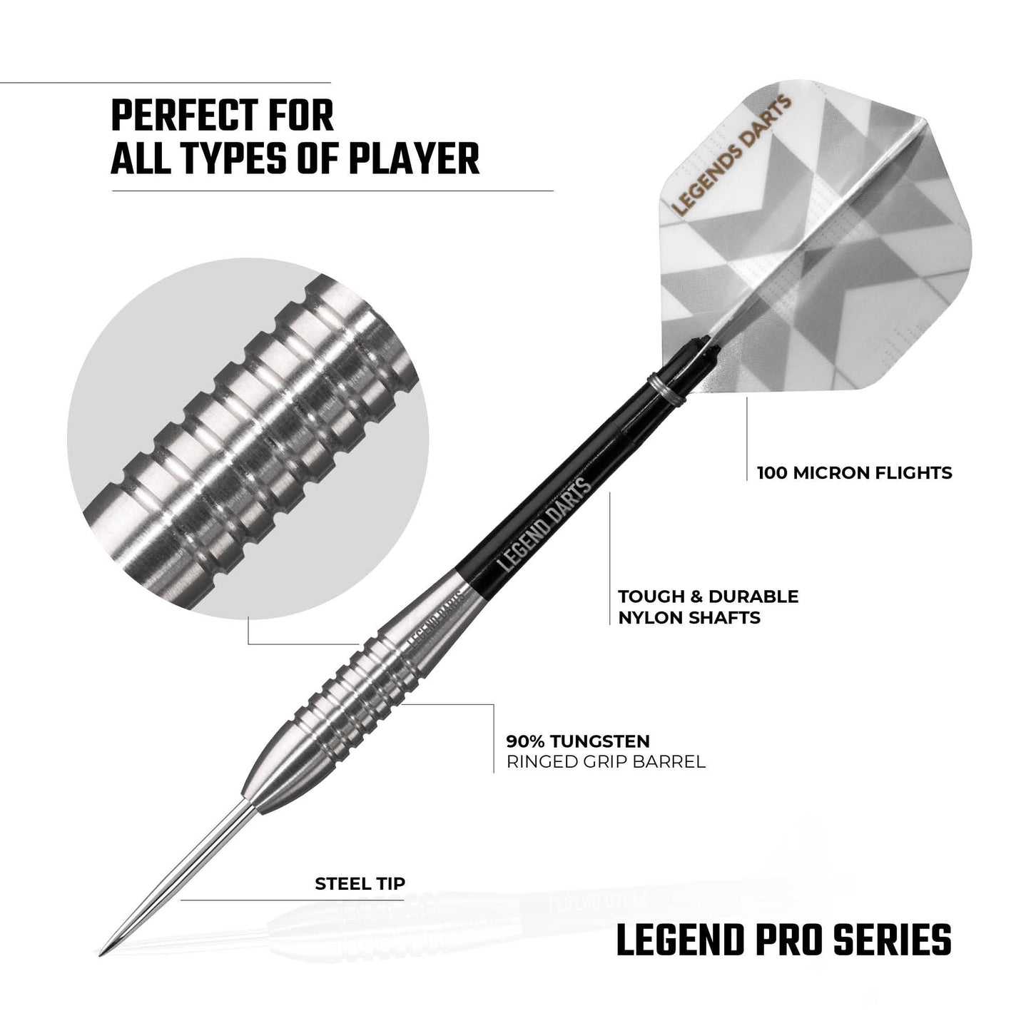 Legend Darts - Steel Tip - 90% Tungsten - Pro Series - V4 - Bullet Ringed
