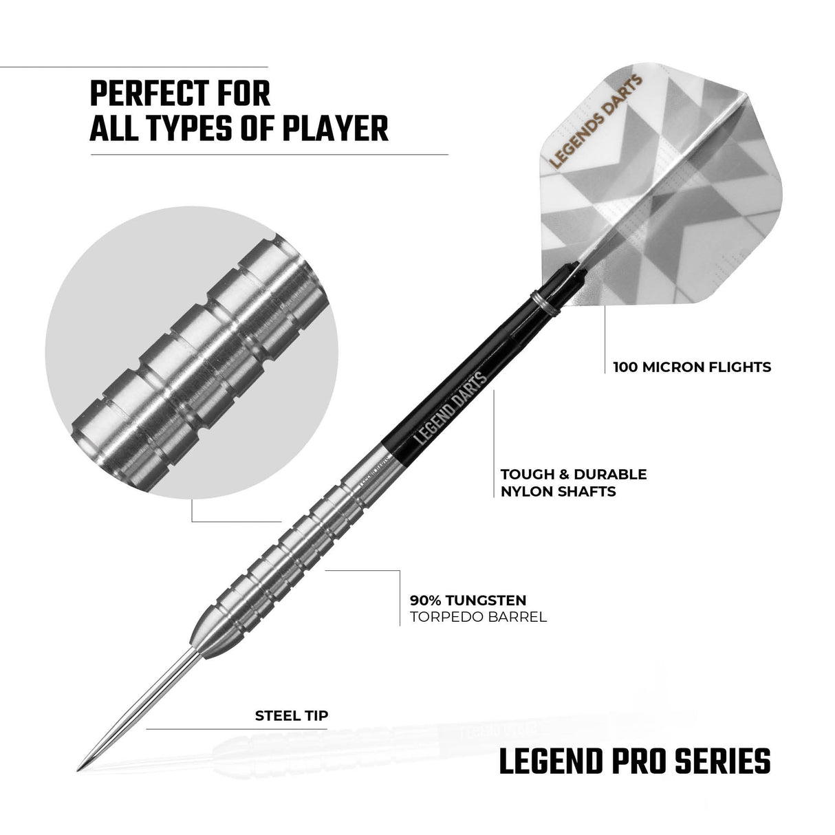 Legend Darts - Steel Tip - 90% Tungsten - Pro Series - V7 - Torpedo