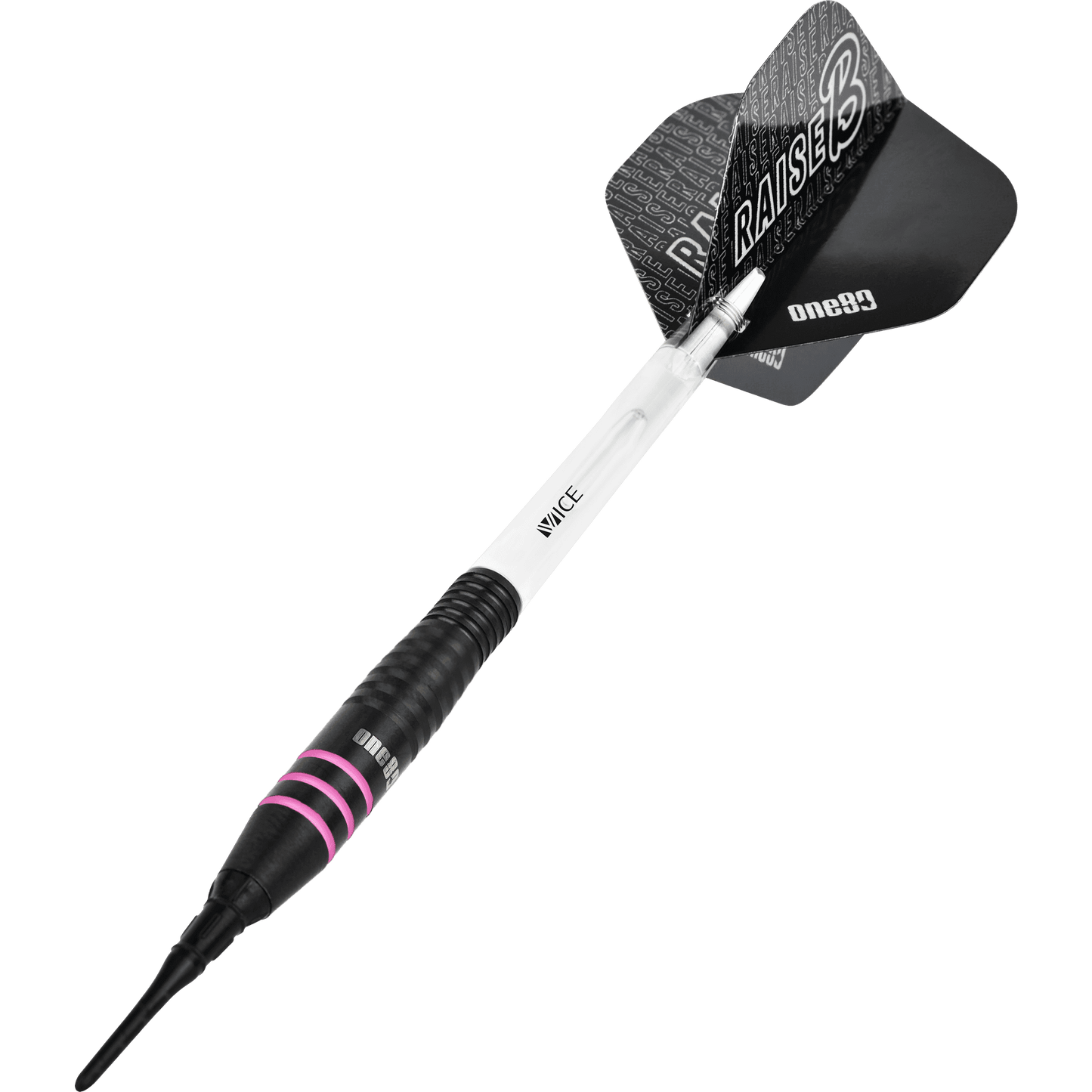 One80 Raise B Darts - Soft Tip - Black - Pink Rings 18g
