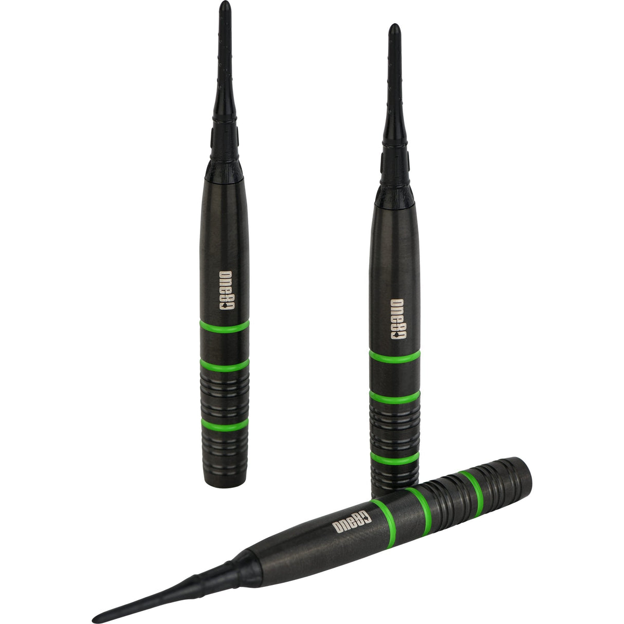 One80 Raise B Darts - Soft Tip - Black - Green Rings 18g