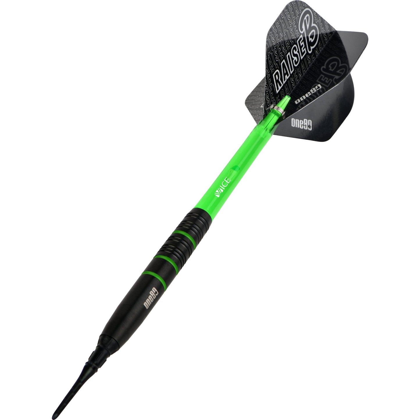 One80 Raise B Darts - Soft Tip - Black - Green Rings 18g