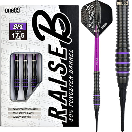 One80 Raise B Darts - Soft Tip - Black - Purple Rings 17g