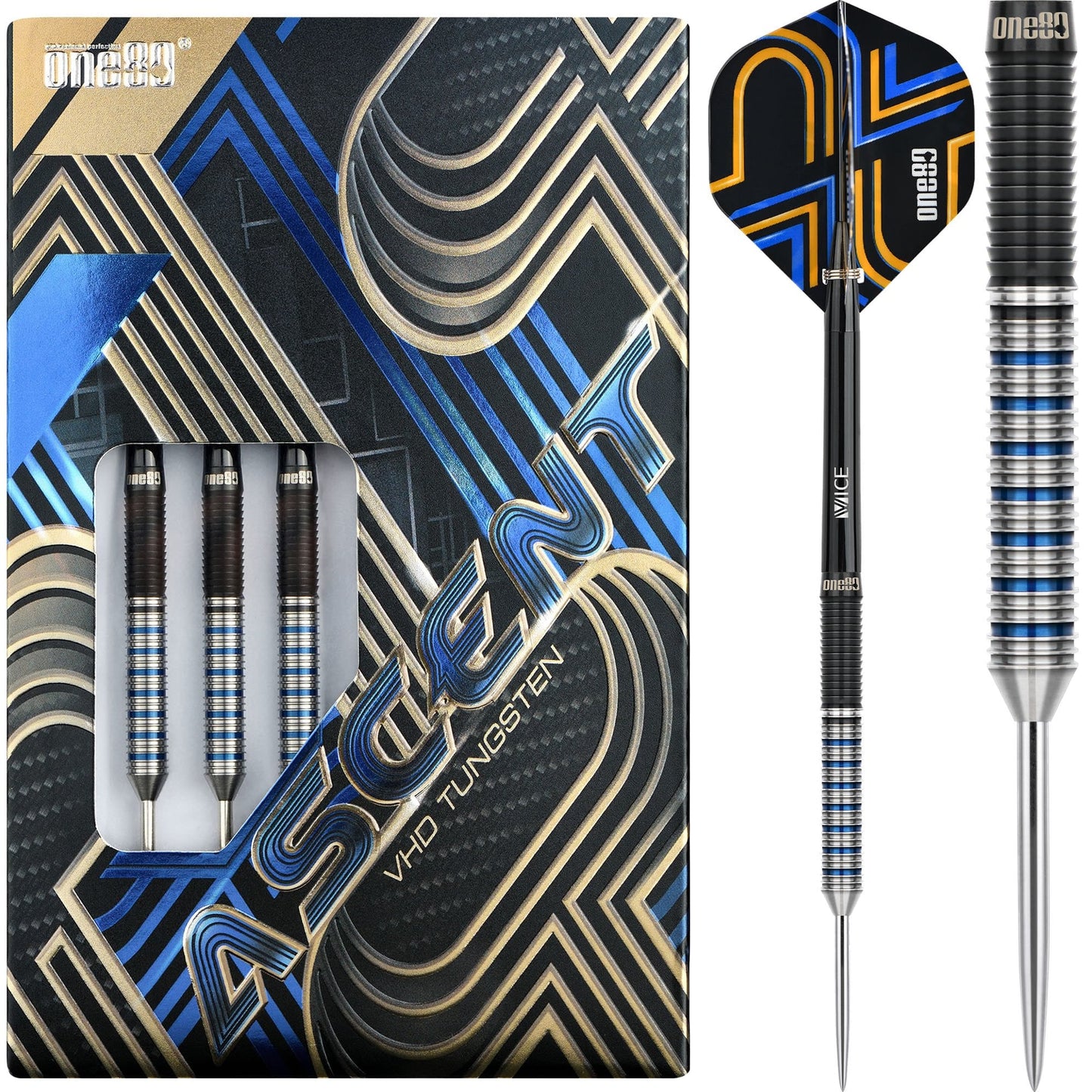 One80 Ascent Darts - Steel Tip - S01 - Black & Blue 22g