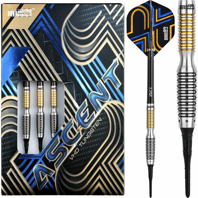 One80 Ascent Darts - Soft Tip - S03 - Black & Gold 18g