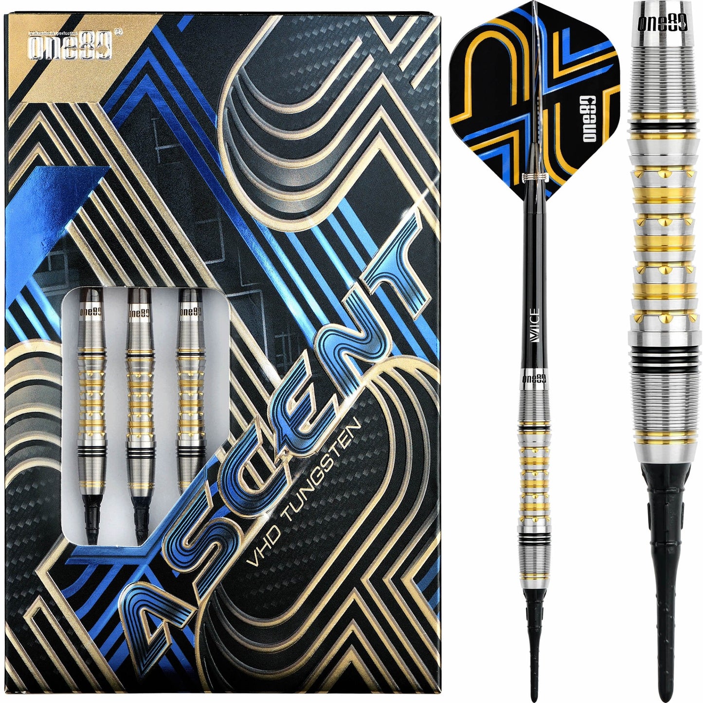 One80 Ascent Darts - Soft Tip - S04 - Black & Gold 18g