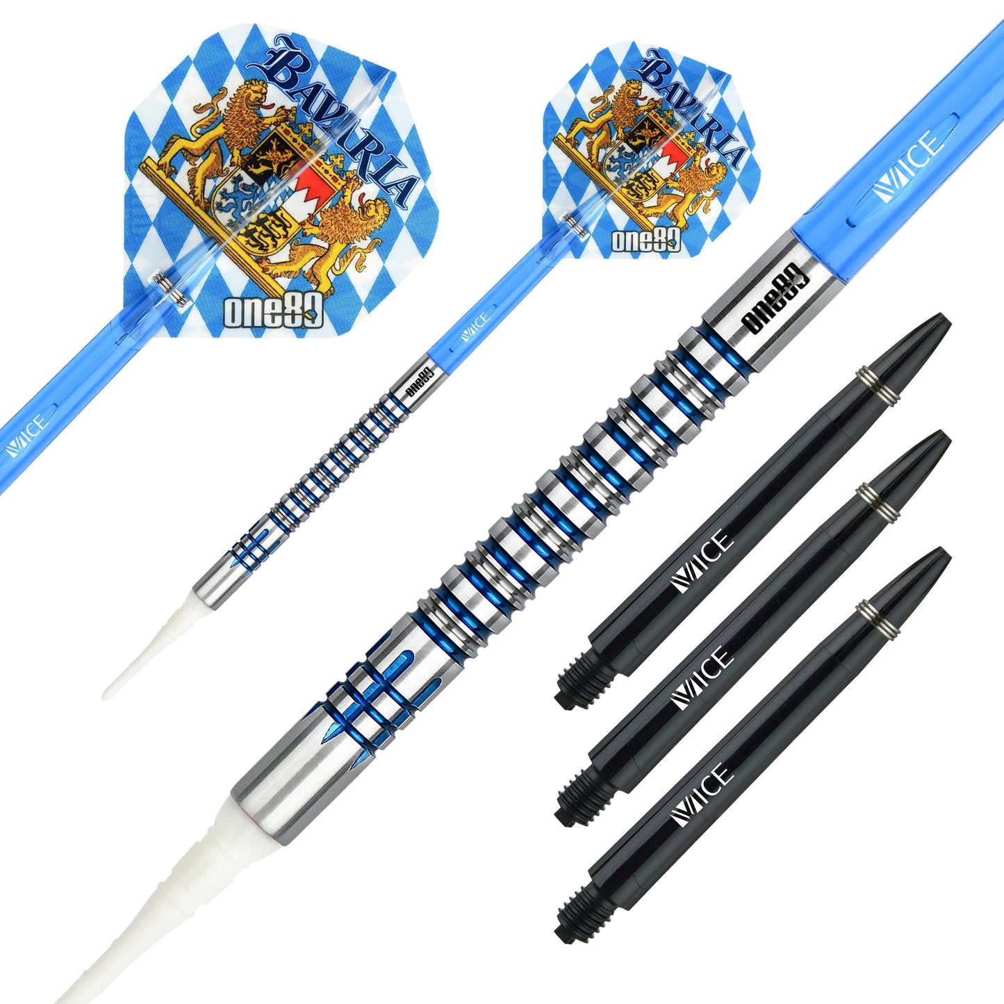 One80 Bavaria Ultra Long Darts - Soft Tip - S01 - Blue 19g