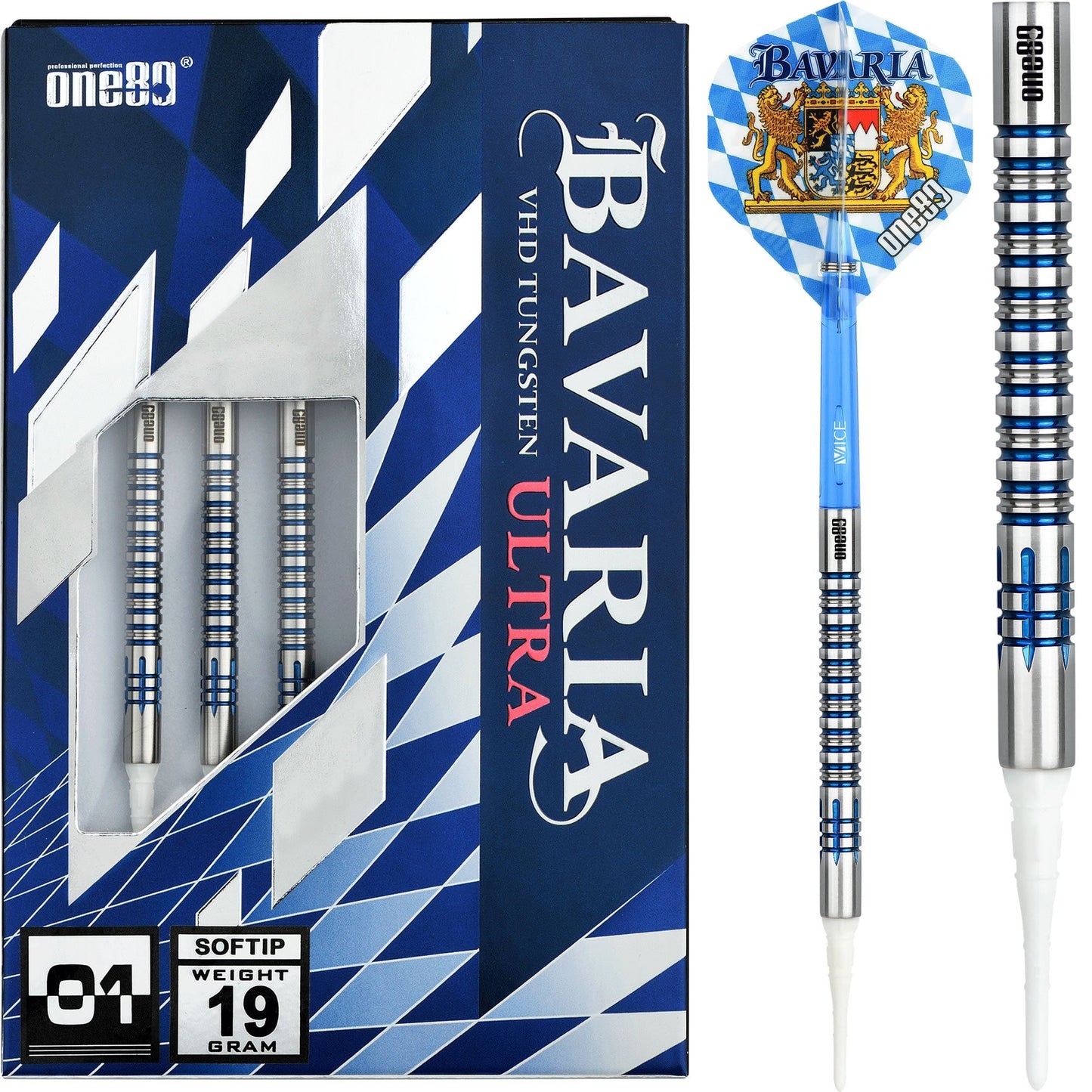 One80 Bavaria Ultra Long Darts - Soft Tip - S01 - Blue 19g