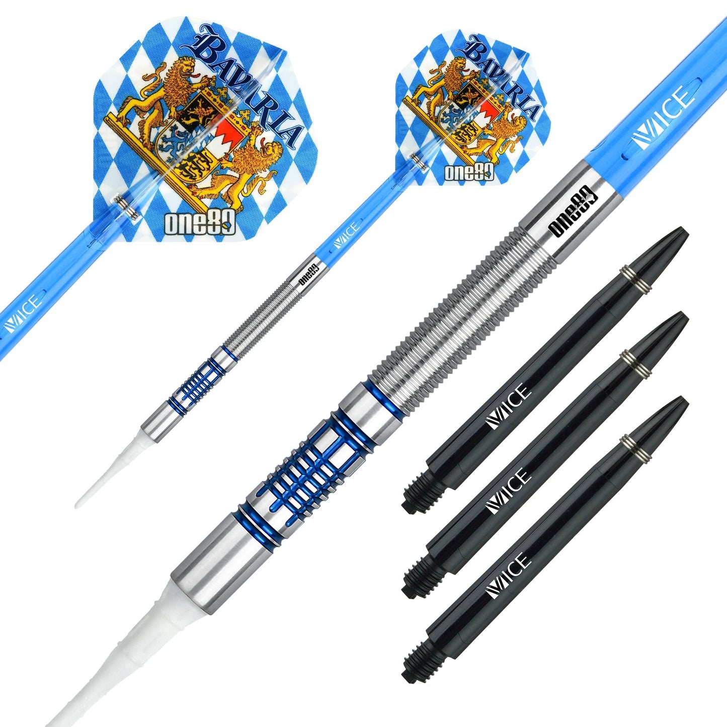 One80 Bavaria Ultra Long Darts - Soft Tip - S04 - Blue 19g