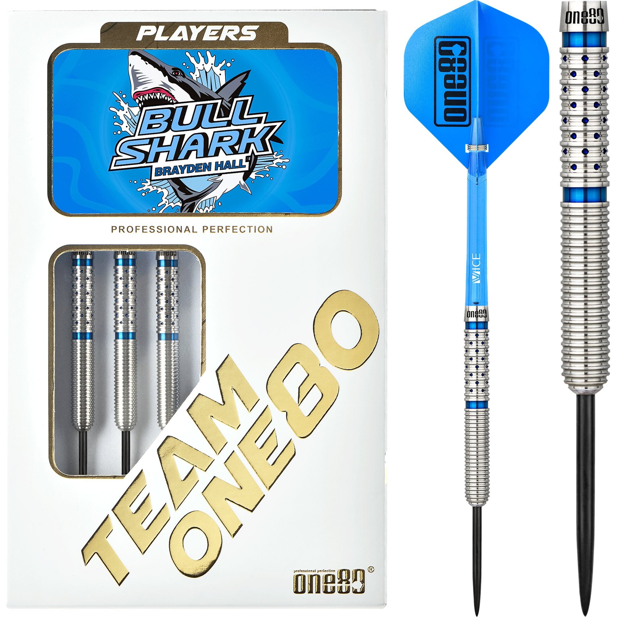 One80 Brayden Hall Darts - Steel Tip - Spot Blue - 23g