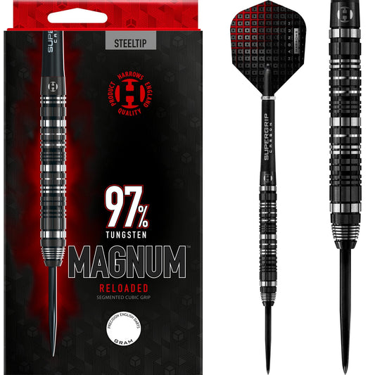 Harrows Magnum Reloaded Darts - Steel Tip - Black & Silver 21g