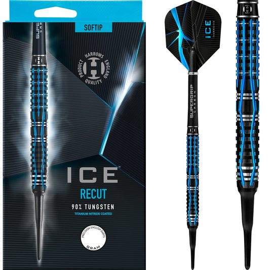 Harrows ICE Recut Darts - Soft Tip - Black & Blue 18g
