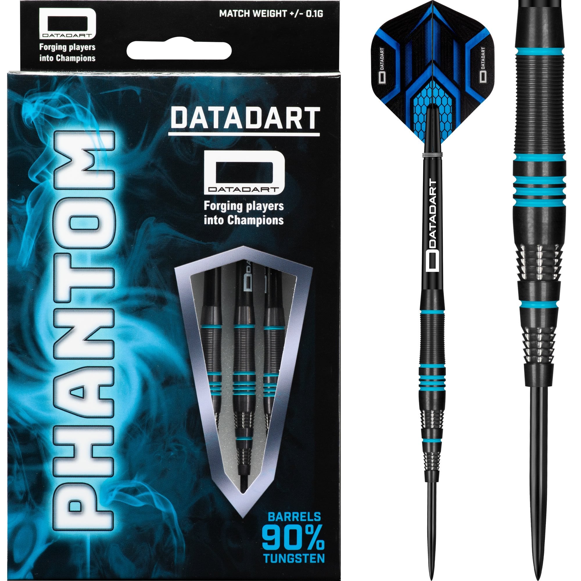 Datadart Phantom Darts - Steel Tip - Black Titanium - Blue Rings
