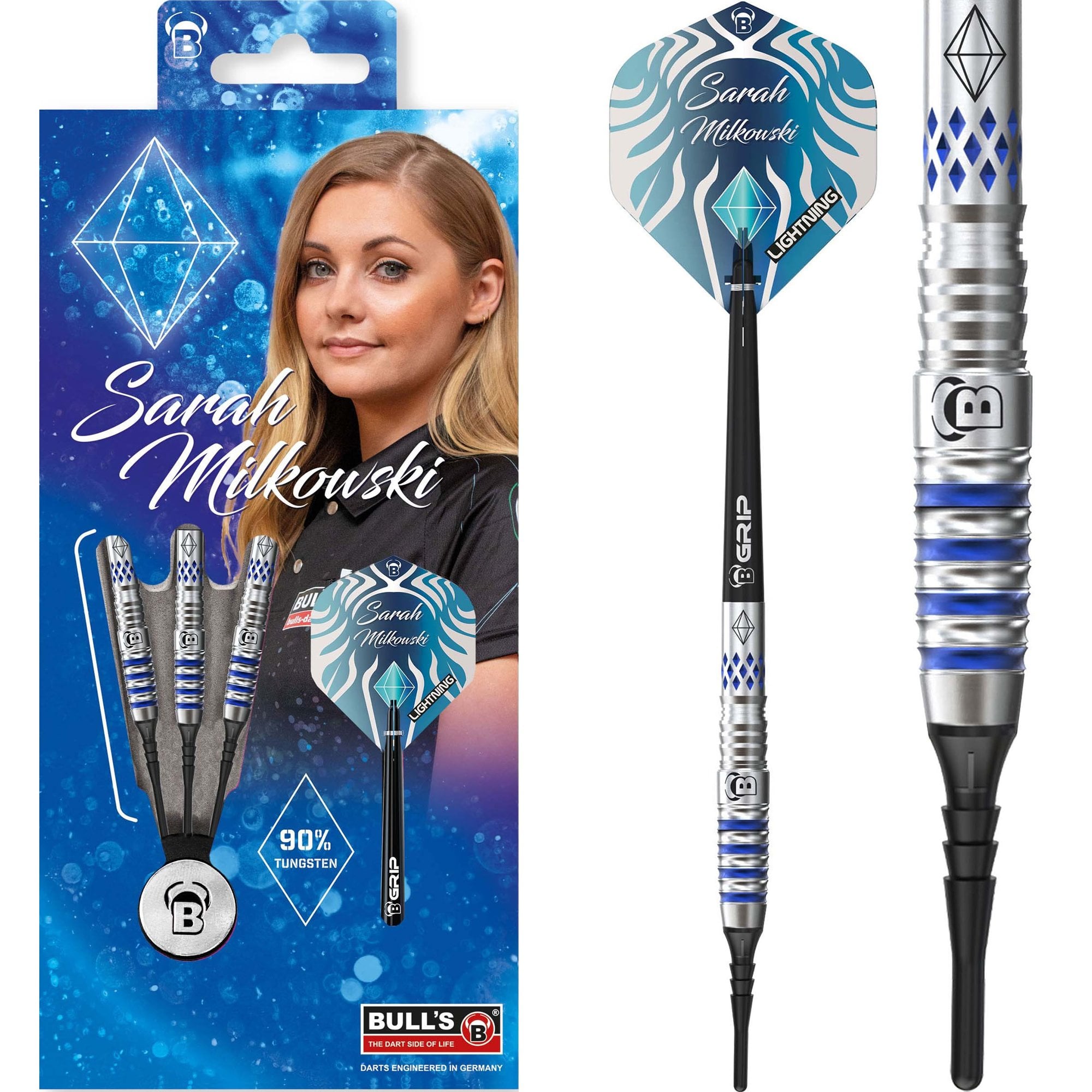 Softech トムキャロル　ターちゃん BULL'S Sarah Milkowski Darts - Soft Tip - Sapphire