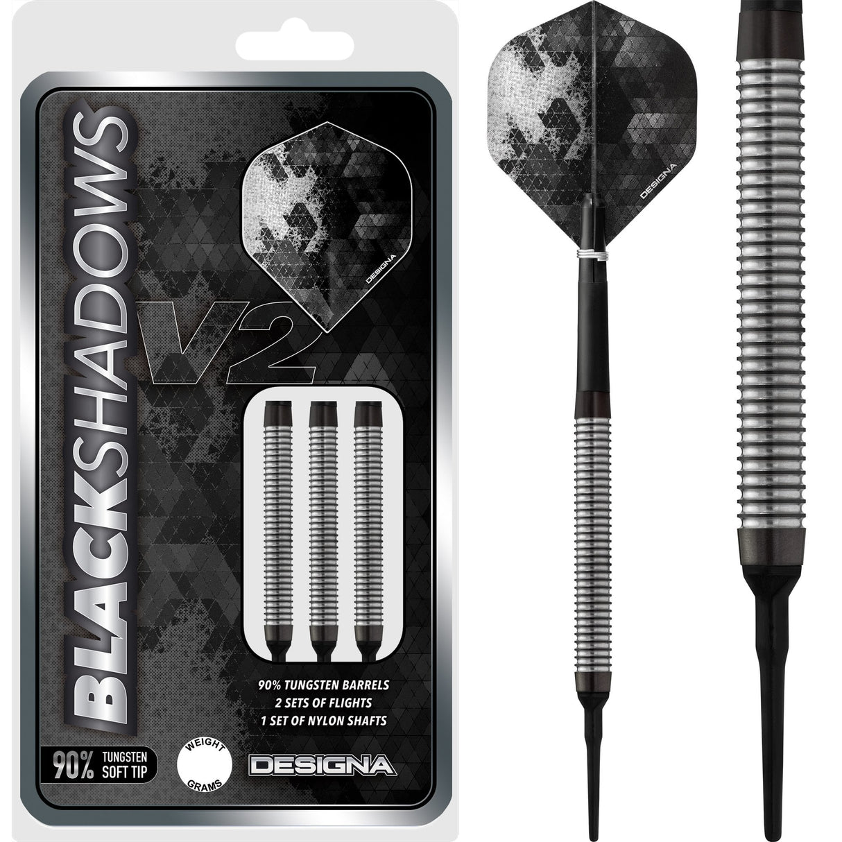 Designa Black Shadow V2 Soft Tip Darts - M1 19g
