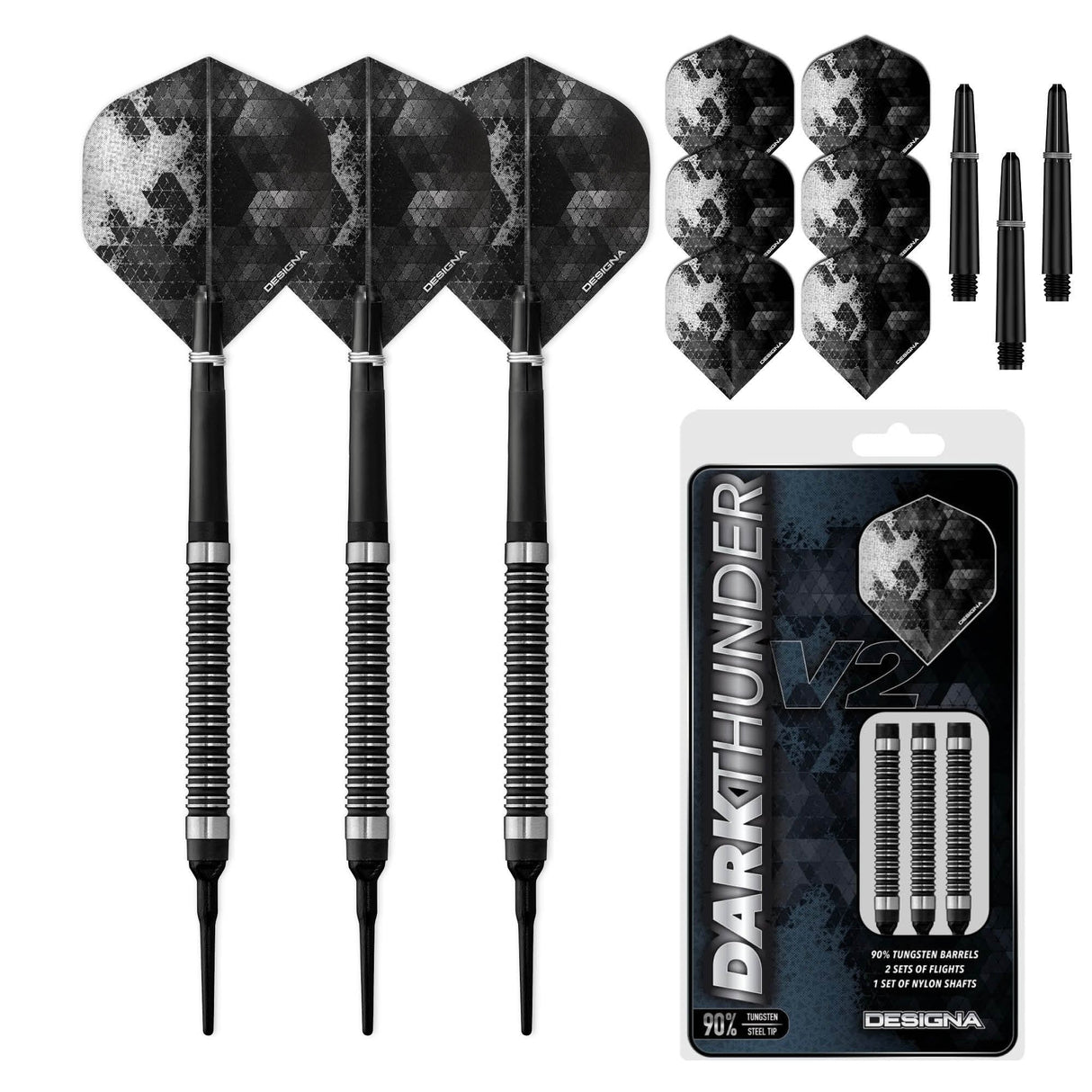 Designa Dark Thunder V2 Soft Tip Darts - Black