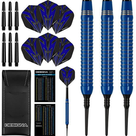 Designa Mako Darts - Soft Tip Electro Brass - Shark Grip - Blue 20g