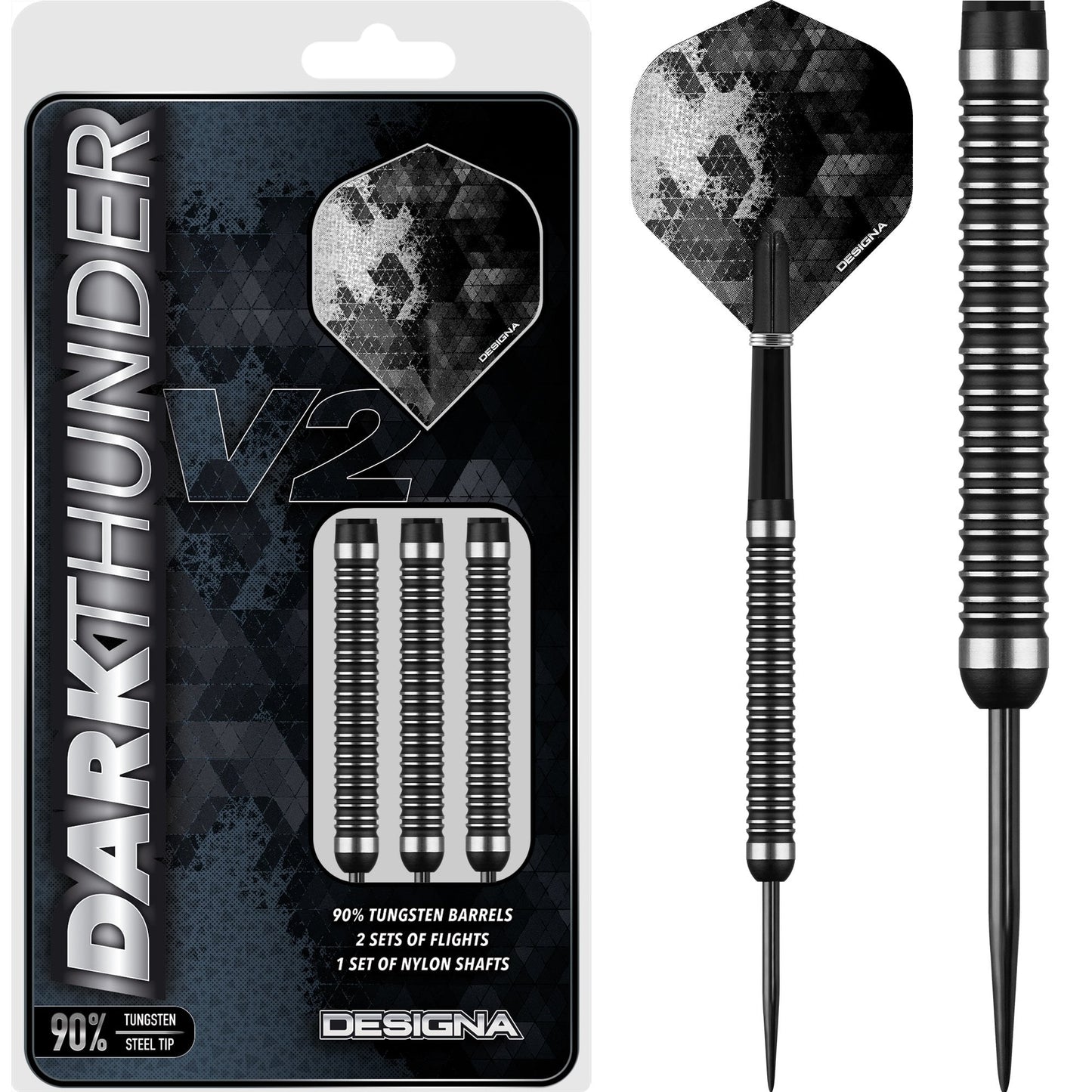 Designa Dark Thunder V2 Darts - Steel Tip - Black 20g