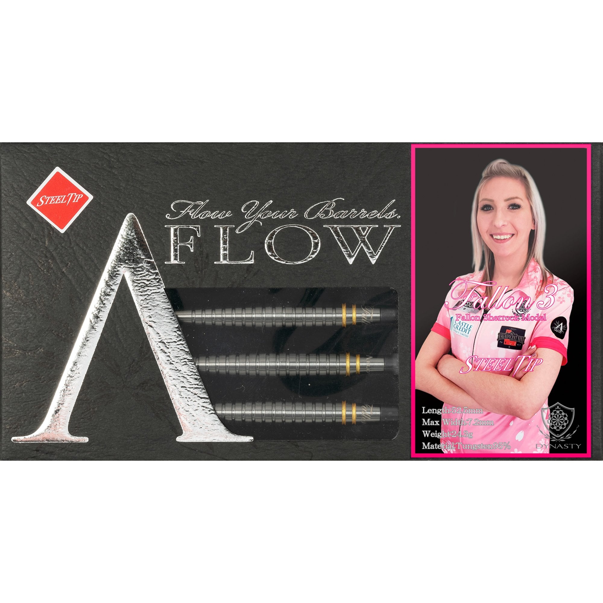 Dynasty Darts - Black Line - Steel Tip - Fallon Sherrock - Pink Gold -