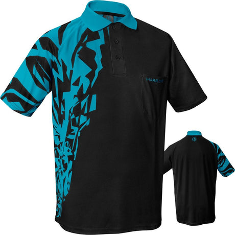Harrows Rapide Dart Shirt - with Pocket - Black & Aqua Blue 2XL