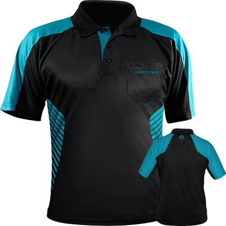 Harrows Vivid Dart Shirt - with Pocket - Black & Aqua Blue 2XL