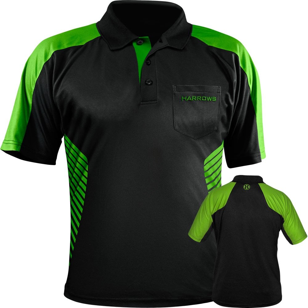 Harrows Vivid Dart Shirt - with Pocket - Black & Green 2XL