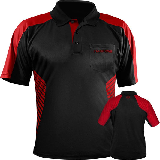 Harrows Vivid Dart Shirt - with Pocket - Black & Fire Red 2XL