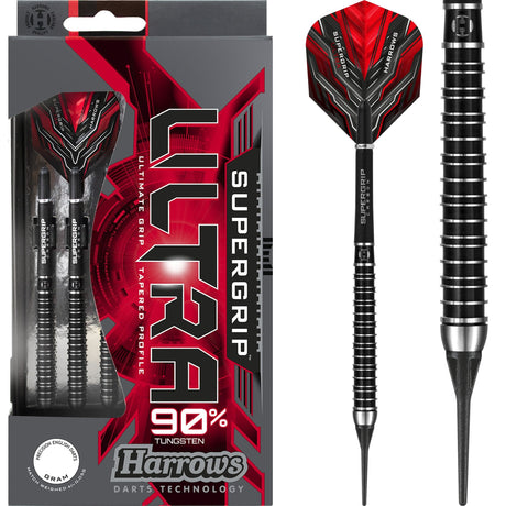 Harrows Supergrip Ultra Darts - Soft Tip - Black 18g